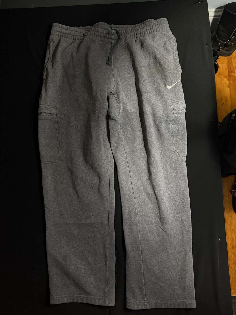 Vintage Nike Grey Fleece Cargo Sweatpants Drawstring Size L